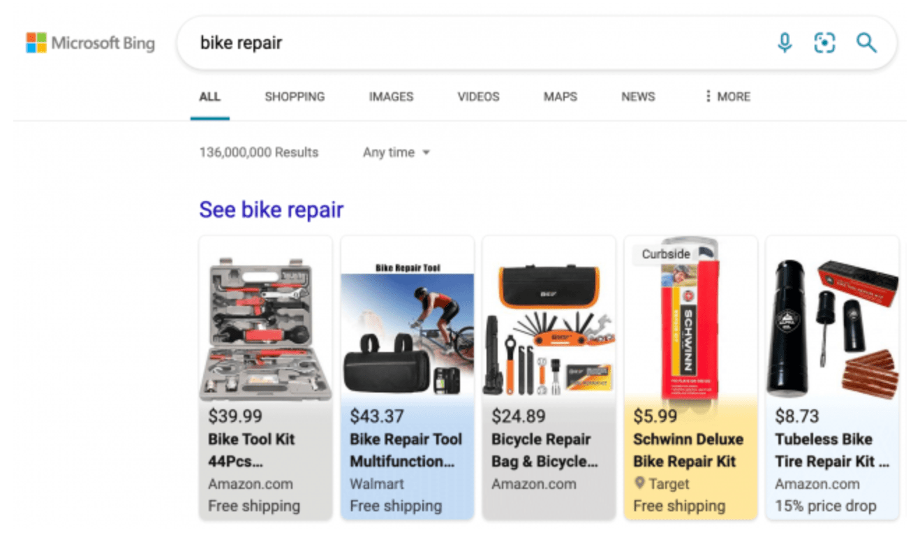 Gekleurde advertenties van Bing